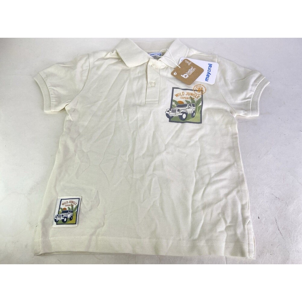 Mayoral Cream Polo Shirt Cotton Short Sleeve Wild Jungle Kids Boys Size 5